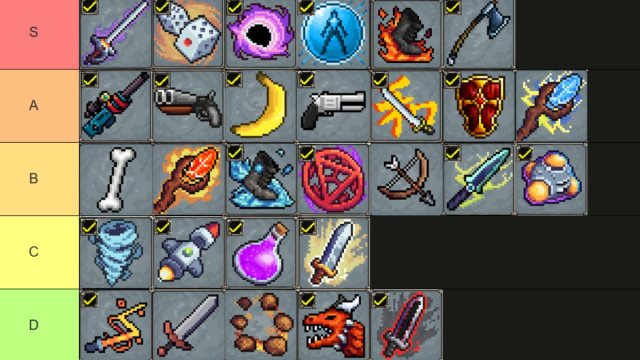 Megabonk Weapons tier list with all 29 weapons ranked from S to D tier