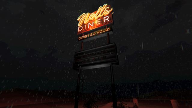 nell's diner neon sign in rain in phasmophobia