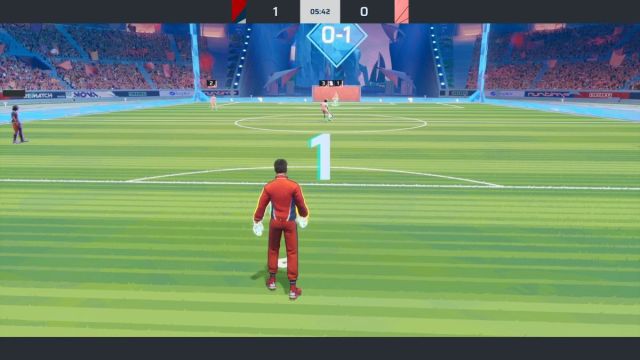 Players lining up after a goal in Rematch.